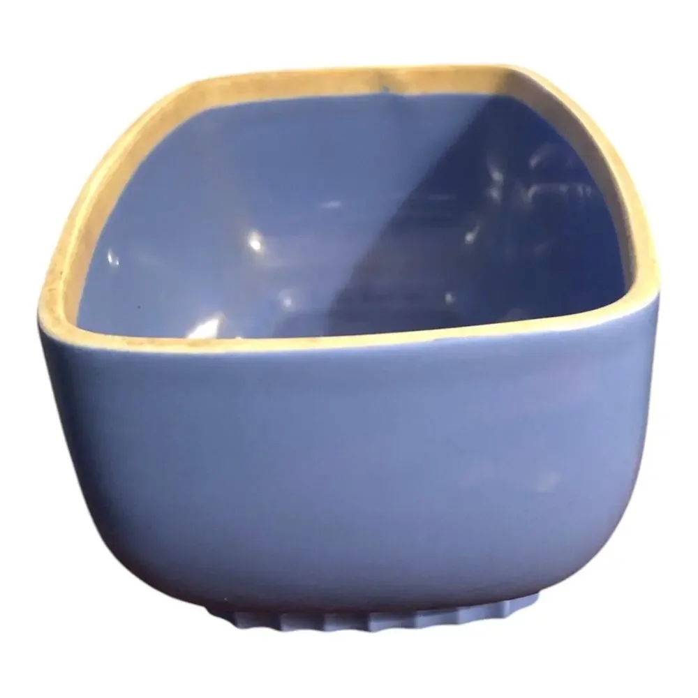 Vintage Hall Pottery Montgomery Ward Blue Gold Trim Rectangular Dish 8” USA